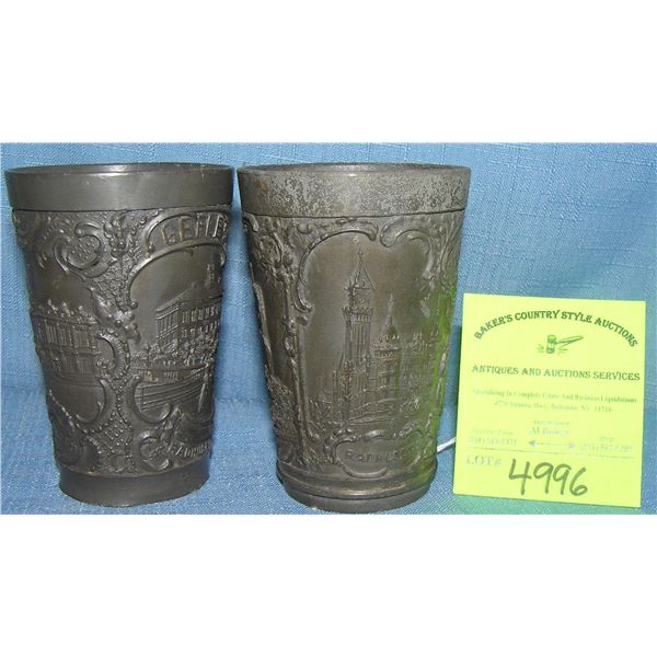 Pair of early Swedish pewter souvenir drink cups