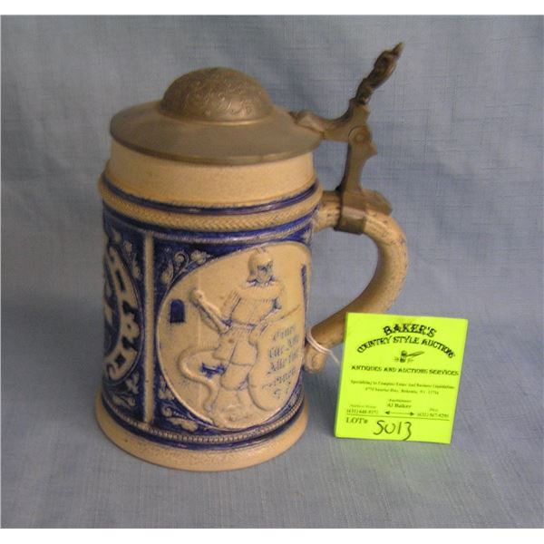 Early German beer stein with pewter lid