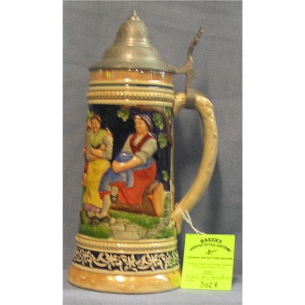Vintage German beer stein with pewter lid