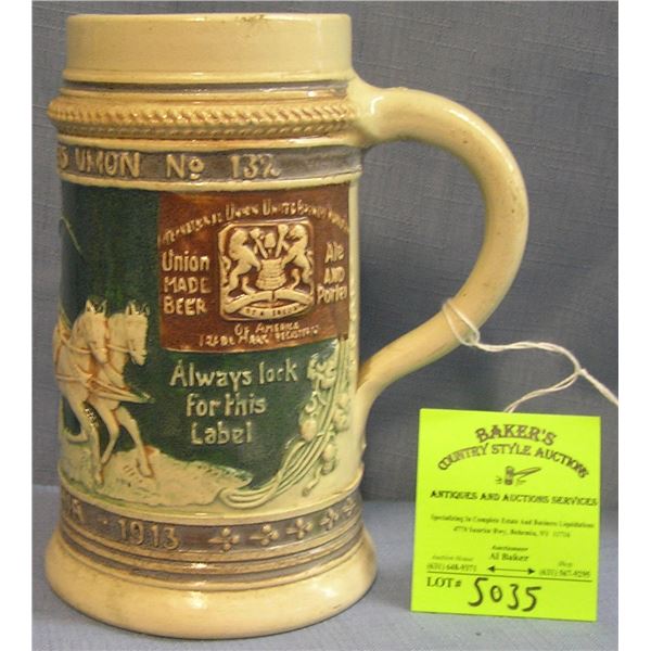 German beer stein w/ horse drawn beer wagon