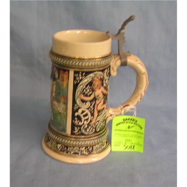 Vintage German Beer stein less pewter lid