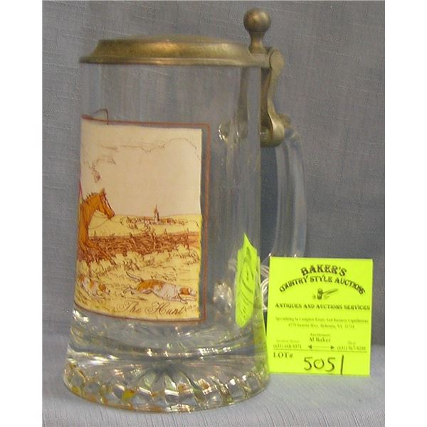 Vintage crystal beer stein with pewter lid