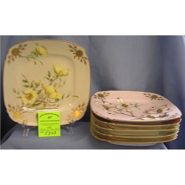 Antique 6 piece high quality floral decorated plate set