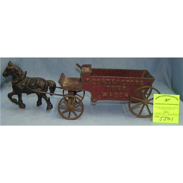 Early cast iron horse drawn contractors dump wagon
