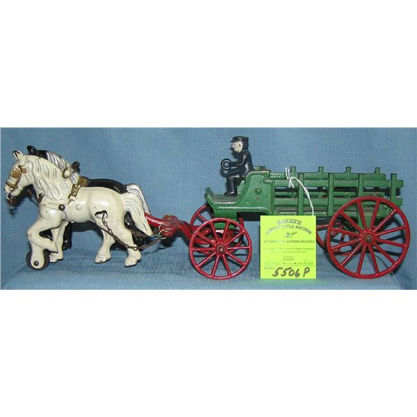 Vintage all hand painted cast iron horse drawn cart