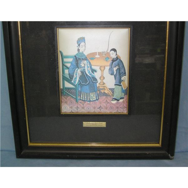Silk Oriental art work matted and framed