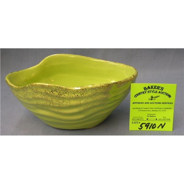 Green and gold decorated hand painted bowl