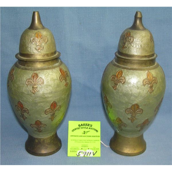 Pair of paint decorated brass vases