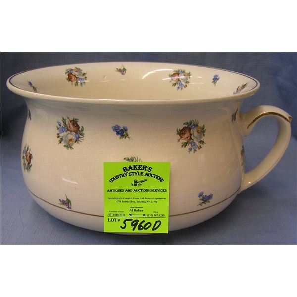Floral decorated antique English chamber pot