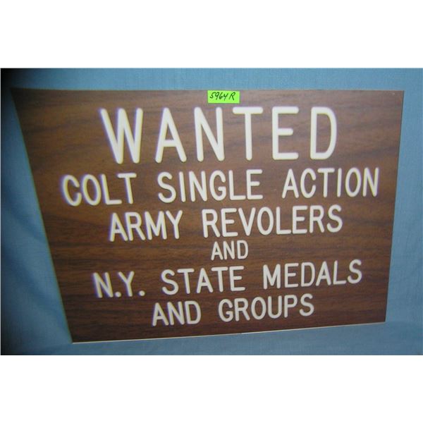 Colt revolver and NY state medals retro style sign