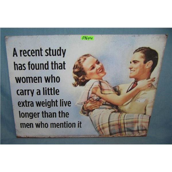 Woman who carry an extra little weight retro style sign