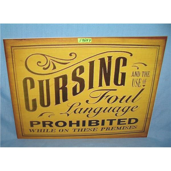 Cursing and foul language prohibited retro style sign