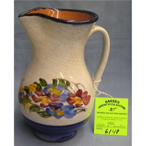 Vintage floral decorated earthenware Pitcher