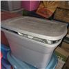 Image 1 : Grey Tote w/ Contents - Fan, RC Car, Sheet Set, Misc