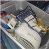 Image 2 : Grey Tote w/ Contents - Fan, RC Car, Sheet Set, Misc