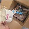 Image 4 : Box w/ Contents - Books, Cast Iron Plant Hanger, Sign +