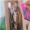 Image 2 : Box w/ Contents - Horse Pictures, Clock, Antique Mirror