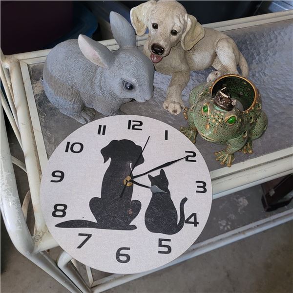 Lot of Garden Decor & Animal Clock