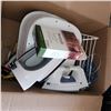Image 2 : Box w/ Contents - 2 Irons, Leather Care Kit, Foot Bath +