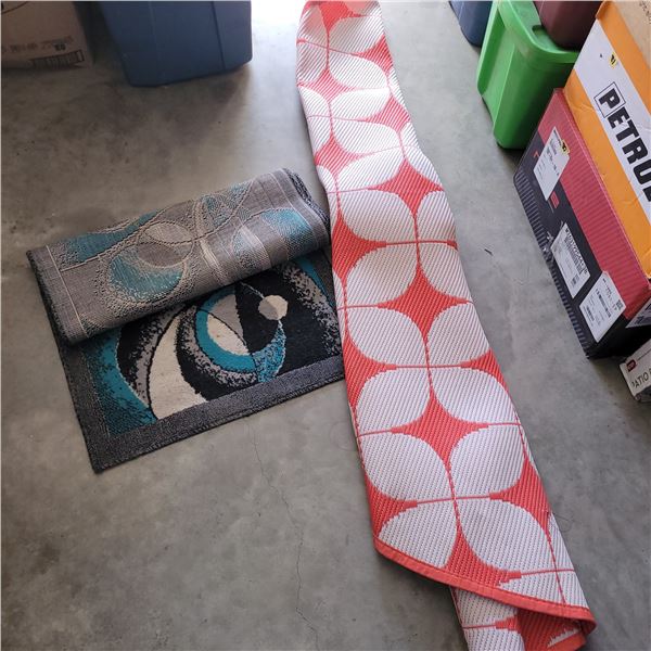 Lot of 2 Floor Coverings - Outdoor Rug, Indoor Runner