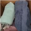Image 3 : Box w/ Contents - Bath Towels, Tea Towels, Dish Cloths (all seem clean)