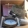 Image 2 : Box w/ Contents - Clock, Metal Stand Laptop Fan +