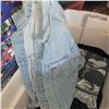 Image 8 : Off White Tote w/ Contents - Train Set, Shut The Box Game, Plus Size Clothing Jean Jacket