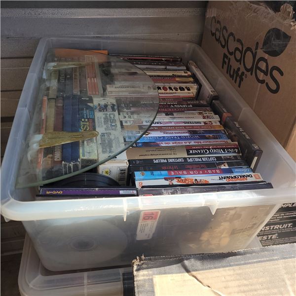 Clear Tote w/ Contents - DVDs, Movies, Glass Shelf