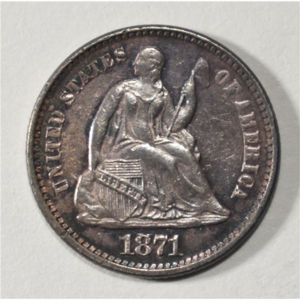 1871 SEATED LIBERTY HALF DIME CH AU
