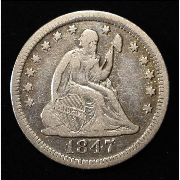 1847-O SEATED LIBERTY QUARTER F/VF