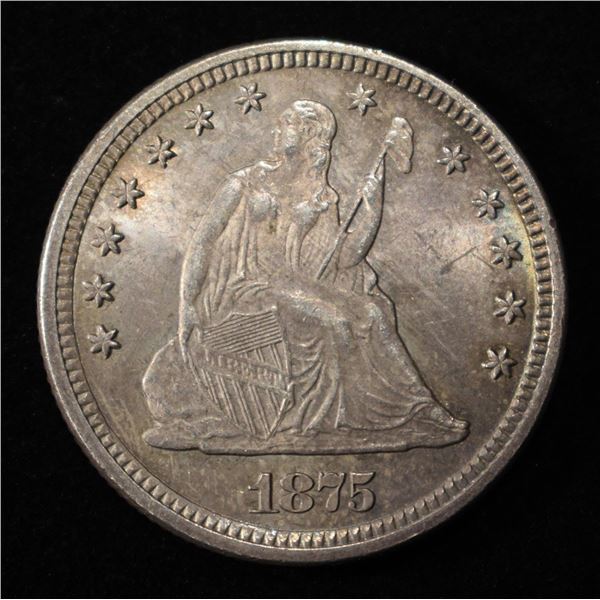 1875 SEATED LIBERTY QUARTER CH/GEM BU