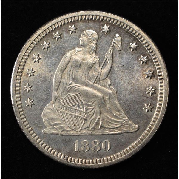 1880 SEATED LIBERTY QUARTER GEM BU