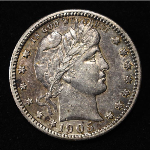 1905-S BARBER QUARTER AU/BU