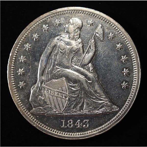 1843 SEATED LIBERTY HALF DOLLAR CH AU