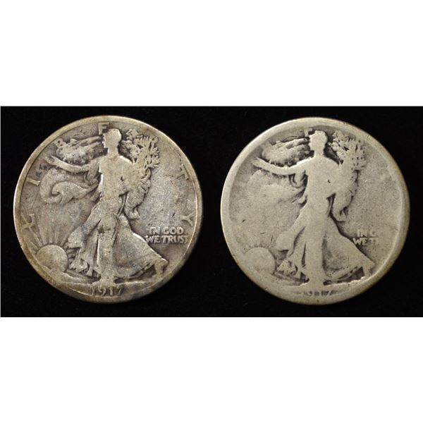 1917-D,S REVERSE WALKING LIBERTY HALVES
