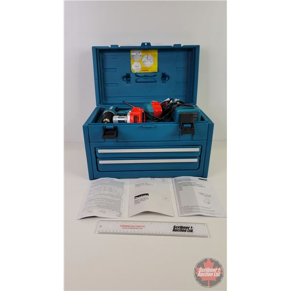 Makita Cordless Drill w/Charger, Drill Bits & Plastic Case (14.4V) (Case Measures : 12"H x 18"W x 11