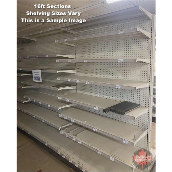 PALLET LOT : Metal Store Shelving : 16ft Sections (Various Shelf Lengths) (from Wainwright Co-Op Lum