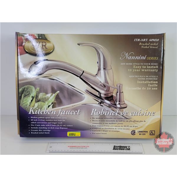 Water Ridge Kitchen Faucet : Brushed Nickel w/Modern Pullout Spout & On-Deck Soap Dispenser (NIB) (B