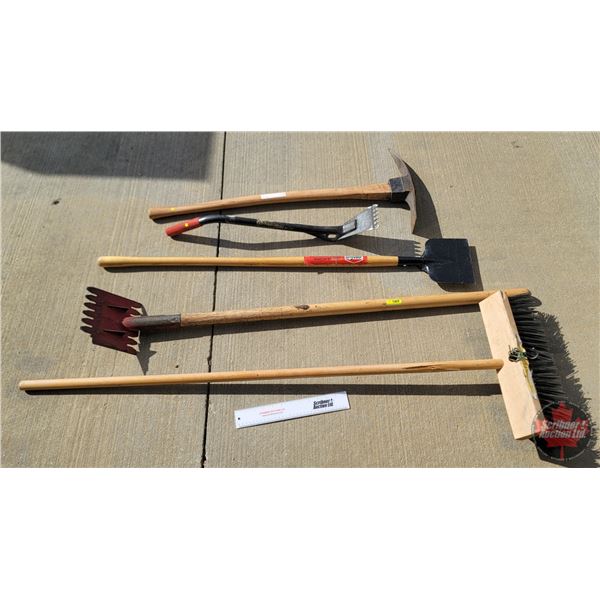 Long Handle Tools (5) : - Broom - Scraper - Pick Axe - Roofing Scrapers (2)  (Note: This item locate