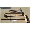 Image 1 : Long Handle Tools (5) : - Broom - Scraper - Pick Axe - Roofing Scrapers (2)  (Note: This item locate