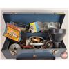 Image 2 : Beach Metal Tool Box w/ Contents : (Tool Box Measures : 7""H x 19"W x 7-1/2"D) - Funnel - Oil Can Sp