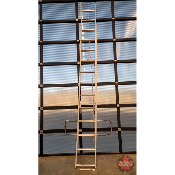 Aluminum Extension Ladder (18Ft) c/w Ladder Guards (NOTE : Bottom Rung Damaged & No Foot Pads)  (Not