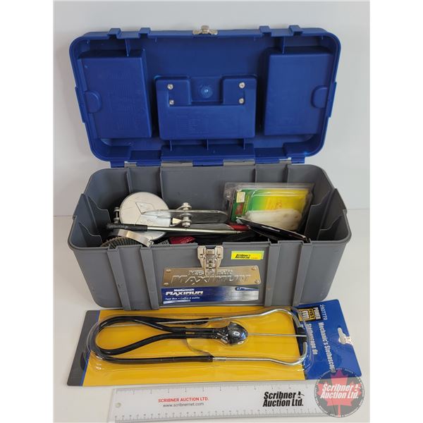 Mastercraft Maximum Tool Box w/ Contents : - Mechanics Stethoscope - Adjustable Pin Wrench - Cut Off