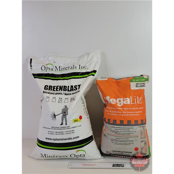 Glass Bead Blasting Media (1 Bag) & White Tile Mortar (NOTE : Both Bags Have Small Hole, Mostly Full