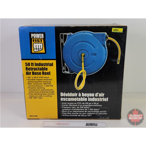 Power Fist Retractable Air Hose Reel (50Ft Hose) (NIB) (Box Measures : 18-1/2"H x 19"W x 9-1/2"D)  (