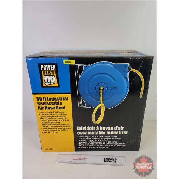 Power Fist Retractable Air Hose Reel (50Ft Hose) (NIB) (Box Measures : 18-1/2"H x 19"W x 9-1/2"D)  (