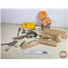 Image 1 : Tool Grouping/Combo: Amber Warning Light; Mitre Boxes; Shims; Rubber Mallet; Ball-peen Hammer