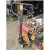 Image 2 : Pallet Lot: Pallet Jack (Missing Wheel); Boomers; Homelite Chainsaw; Hose Fitting; C-Clamp; Tow Stra