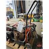 Image 8 : Pallet Lot: Pallet Jack (Missing Wheel); Boomers; Homelite Chainsaw; Hose Fitting; C-Clamp; Tow Stra