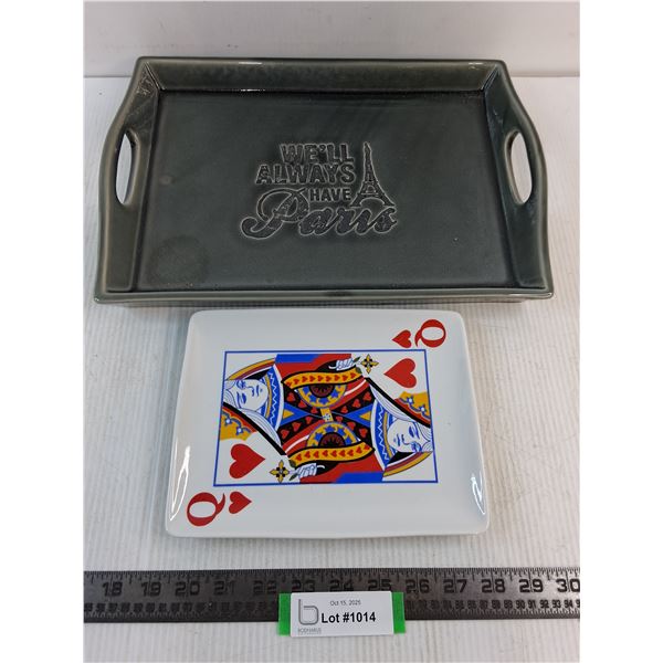 (2) Ceramic Trays (Paris 14.5" x 10.5" & Queen of Hearts 9" x 7")